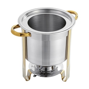 ถาดอุ่นอาหารทรงกลมโลหะเคลือบทองพร้อมฝาปิด - Product Image 4