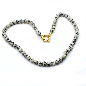 Collar de Jaspe Dálmata Natural Hecho a Mano con Cuentas de Piedra Moteada y Cierre de Oro, Joyería con Cuentas de Piedras Preciosas - Product Image 1