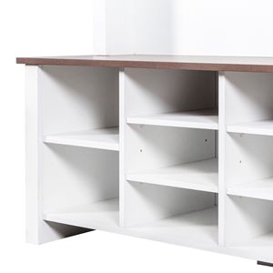 Panca da Ingresso 4-in-1 in Noce Stile Rustico con 6 Ganci, Appendiabiti in Legno Rustico con 16 Scomparti Aperti e Ganci a Muro, Organizzatore per Cappotti - Product Image 4