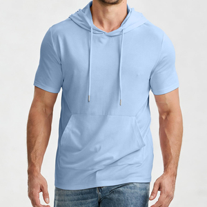 Sweat-shirt à capuche uni pour homme, patchwork sportif 3D, manches courtes, coupe classique, col rond, pull décontracté, printemps, éco-responsable - Product Image 1