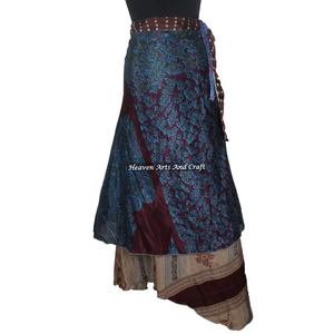 Nuevo Lote al por Mayor de Faldas Mágicas Indias Multiusos, Vestido Envolvente de Seda Sari, Falda Cruzada Reversible de Seda Vintage, 38 Pulgadas de Largo - Product Image 2