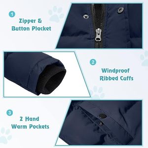 PARVALUE Men's Navy Blue Fleece Hooded Puffer Jacket Waterproof Zipper Closure 100% Down <b>Lightweight</b> Windproof Winter <b>Coat</b> - Product Image 6