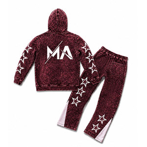 Ensemble de survêtement vert délavé à l'acide avec étoiles blanches et pantalon long à cordon de serrage 350 g/m² 100 % coton Streetwear - Product Image 5