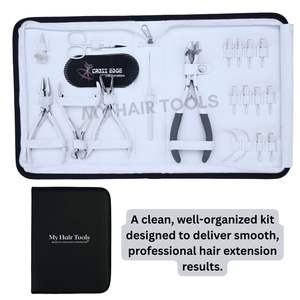 Salon Grade White Hair Extension <b>Tools</b> Kit with Micro Beads Crimping & Remover Pliers Tape In Plier Hook Mini Scissor and <b>Clips</b> - Product Image 5