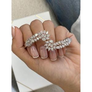 Luxury White <b>Gold</b> Pear Oval Round Cut Lab Grown Diamond Open <b>Bangle</b> Cluster Cuff Bracelet for Women High Fine Jewelry & Gift - Product Image 3