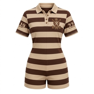 Custom Women Two Piece Bodysuit Set Summer Solid Woven Polo Top <b>Shorts</b> Skinny Fit Fashion Casual Outfit Supplier - Product Image 1