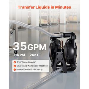 Air Operated Double Diaphragm <b>Pump</b> 35 GPM 1 Inch Inlet Outlet Pneumatic <b>Waste</b> Oil Transfer <b>Pump</b> Max 114 PSI Aluminum - Product Image 3