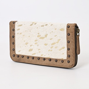 White Hair-On Cowhide Leather Clutch Wallet with Beaded Embroidery & Rhinestone Detail <b>Card</b> <b>Holder</b> - Product Image 3