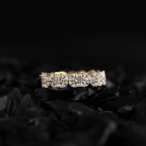 Anillo de eternidad floral con diamantes redondos y marquise, banda de oro de 14K con formas mixtas, anillo de boda floral apilable, regalo para ella - Product Image 1