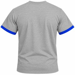 T-shirt à manches courtes pour homme, gris, col rond, avec logo Sigma brodé en chenille bleu royal et bordure contrastée sur les manches - Product Image 4