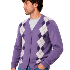 <b>Mens</b> Argyle V Neck <b>Cardigan</b> Knitted Sweater Button Front Long Sleeve Classic Casual Warm Varsity Autumn XL - Product Image 3