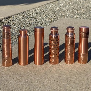Hammered Copper Water Bottle with Screw Cap Copper Flask <b>Set</b> with Lid and Drinking <b>Cup</b> for Office - Product Image 3