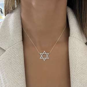 14K <b>Solid</b> Gold Diamond Star <b>Necklace</b> Pave Set 18 Inch Celestial Pendants Charm 10k 18k 1.1mm Cable Chain B2B Factory Price - Product Image 2