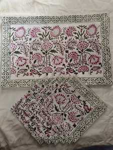 Juego de mantel individual y servilletas de algodón con estampado artesanal para mesa de comedor - Product Image 2