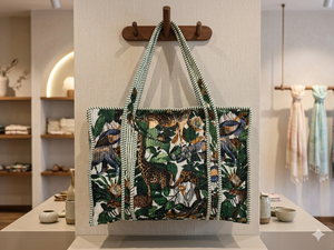 Sac fourre-tout matelassé en coton élégant Le Souvenirs, imprimé jungle, léger et durable, avec poches intérieures et fermeture éclair - Product Image 2