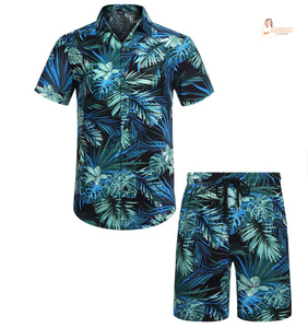 Conjunto de Camisa de Manga Corta con Estampado Tropical y Pantalones Cortos a Juego para Hombre, Atuendo Casual de Playa para Verano, Tejido de Poliéster Transpirable - Product Image 3