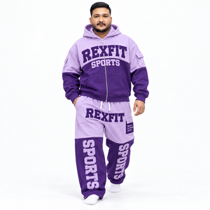Conjunto de invierno para hombre: Chándal de forro polar con cremallera completa, etiqueta personalizada, apliques de letras en relieve, bolsillos tipo cargo y pantalones de chándal de pierna ancha - Product Image 3