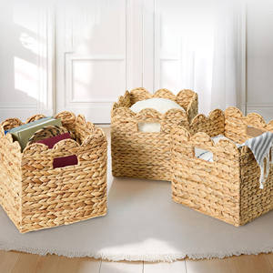 Decorative Handwoven Water Hyacinth Storage <b>Basket</b> With Scalloped Edge Rustic Natural Fiber <b>Basket</b> Handmade Organizer <b>Basket</b> - Product Image 3