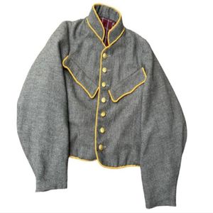 Gray Wool <b>Quilted</b> Jacket Men's Winter Shell Jackets Stand Collar <b>Single</b> Breasted Historical American Reproduction Shell Jackets - Product Image 3
