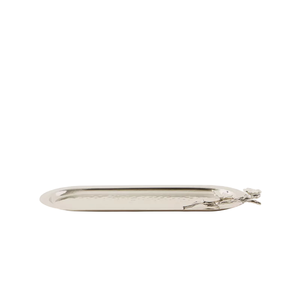 Plateau de service ovale en argent de qualité supérieure avec poignée en feuille d'or, parfait pour la décoration de la maison et comme accent de table à manger, à prix raisonnable. - Product Image 4