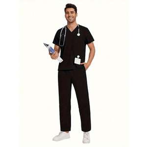 Conjunto de Uniformes Médicos Negros para Hombre, Camiseta de Manga Corta con Cuello en V y Pantalones Cargo de Pierna Recta, Uniforme de Enfermería para Médicos y Dentistas - Product Image 3
