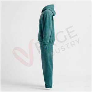 Conjunto Deportivo Unisex Color Verde Azulado, Sudadera con Capucha y Cordón Ajustable, Color Sólido, Casual, Transpirable, Corte Regular, Ropa de Otoño - Product Image 3