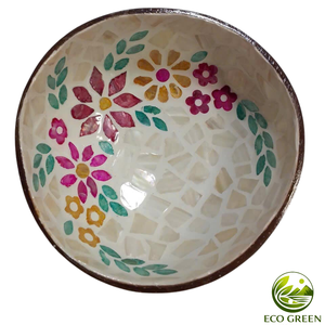 Bol en coquille de noix de coco fait main, écologique, mosaïque florale, pour la décoration de la cuisine, les salades de fruits, le riz et les desserts - Product Image 5