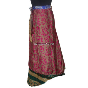Nuevo Lote al por Mayor de Faldas Mágicas Indias Multiusos, Vestido Envolvente de Seda Sari, Falda Cruzada Reversible de Seda Vintage, 38 Pulgadas de Largo - Product Image 4