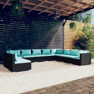 Ensemble de salon de jardin en rotin PE noir avec structure en acier thermolaqué, mobilier d'extérieur durable - Product Image 1