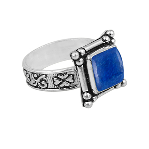 Bague Gourik en argent sterling 925 véritable lapis-lazuli, sertie d'une monture carrée, oxydée, faite à la main, style antique, bijoux pour femmes - Product Image 2