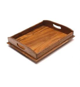 Plateau de service rectangulaire en bois gravé, fait main, écologique, compatible lave-vaisselle et micro-ondes, style moderne européen et américain - Product Image 2