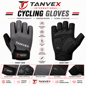 TANVEX Cycling Gloves Half Finger PU Breathable Gel <b>Padding</b> Anti-Slip Hook Loop Closure Unisex Outdoor Sports - Product Image 4