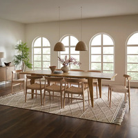 Table à manger rectangulaire moderne 8 chaises en teck avec tressage en jute finition naturelle hauteur réglable pliable pour hôtel restaurant salon
