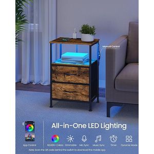 BELLAA Collection App-Controlled Adjustable LED Lights Nightstand Charging Station 2 Drawers Bed <b>Side</b> Table Bedroom Furniture - Product Image 2