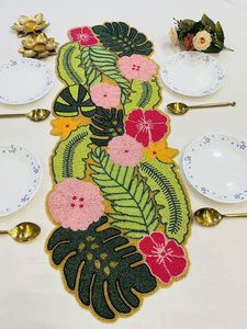 Embroidered Floral <b>Table</b> <b>Runner</b> Cotton Bohemian Style Washable Home Decor - Product Image 1