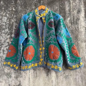 <b>Velvet</b> Suzani Embroidered <b>Jacket</b> <b>for</b> <b>Women</b> Floral Design Boho Festival Outerwear - Product Image 6