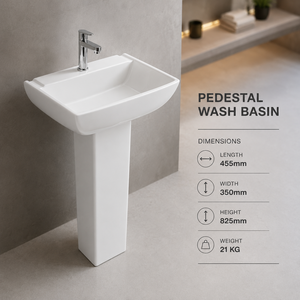Plano <b>Set</b> Pedestal <b>Hand</b> <b>Wash</b> Basin Rectangle Single Hole Floor Mounted Minimalist Sink 9L Capacity Polished Finish NSF Drainer - Product Image 6