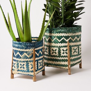 Porte-pot de fleurs en bambou fait main avec support en bois pour la décoration du salon - Product Image 3