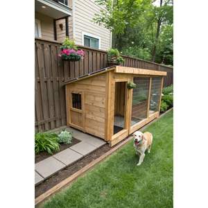 CASA PARA PERRO PEQUEÑO DE MADERA SÓLIDA DE TECO 39 X 39 PULGADAS HECHA A MANO EN INDONESIA - Product Image 1