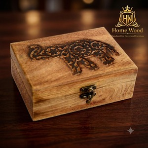 กล่องใส่เครื่องประดับไม้แกะสลักลายช้างสไตล์เรียบง่าย - Product Image 3