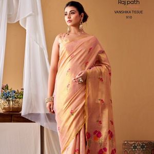 Premium South Indian <b>Tissue</b> Silk Saree with Floral Weaving And Designer Pallu <b>Wedding</b> And Festive Wear By Royal Export - Product Image 4