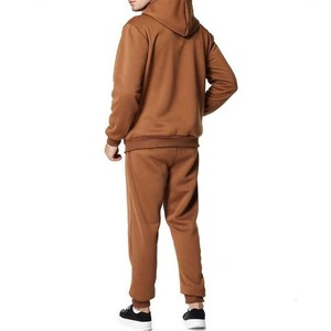 Ensemble de survêtement marron à capuche pour hommes, sweat-shirt et pantalon décontractés de couleur unie à manches longues avec poches latérales et taille élastique - Product Image 2