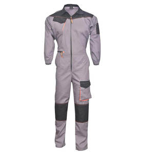 Men's Gray Polyester <b>Work</b> Coverall with <b>Black</b> Trim and Orange Zipper Abrasion Resistant for Outdoor Use - Product Image 1