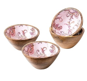 <b>Set</b> Of <b>4</b> Enamel Design <b>Round</b> Shape Wooden Serving Bowl <b>for</b> Home <b>Dining</b> <b>Table</b> Wedding Dinnerware Snacks Serving Bowls - Product Image 1