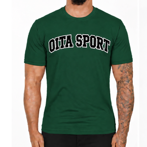 T-shirt ajusté vert foncé pour homme, manches courtes, col rond, imprimé personnalisé, coupe slim, décontracté, en coton, vente en gros, streetwear, sport - Product Image 1