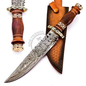 Couteau Bowie en acier Damas de 13 pouces, forgé à la main, lame fixe, couteau de chasse avec manche en bois et laiton, couteau de camping, couteau de survie ultra-affûté - Product Image 2