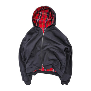 Sweat-shirt réversible personnalisé OEM&ODM avec fermeture éclair, cordon de serrage, unisexe, coupe oversize, effet délavé, doublé 100% pour hommes et femmes - Product Image 4