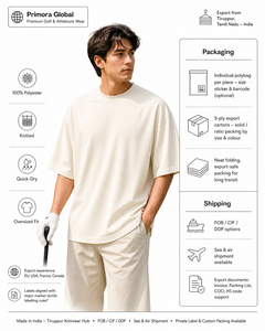 Primora Global Ensemble de T-shirts en polyester tricoté surdimensionnés pour hommes, séchage rapide, couleur unie, décontracté, été, golf, athleisure, manches courtes, ODM - Product Image 1