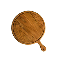 Planche en bois antidérapante tendance de 14 pouces x 10,5 pouces x 0,6 pouces d'épaisseur pour servir et couper les pizzas, lavable au lave-vaisselle avec poignée pratique