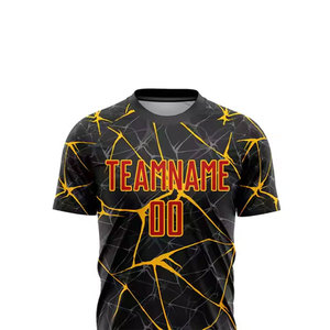 Maillot de football personnalisé pour homme, noir et jaune, imprimé craquelé, sublimé, anti-transpiration, manches courtes, uniforme d'équipe, coupe athlétique - Product Image 4